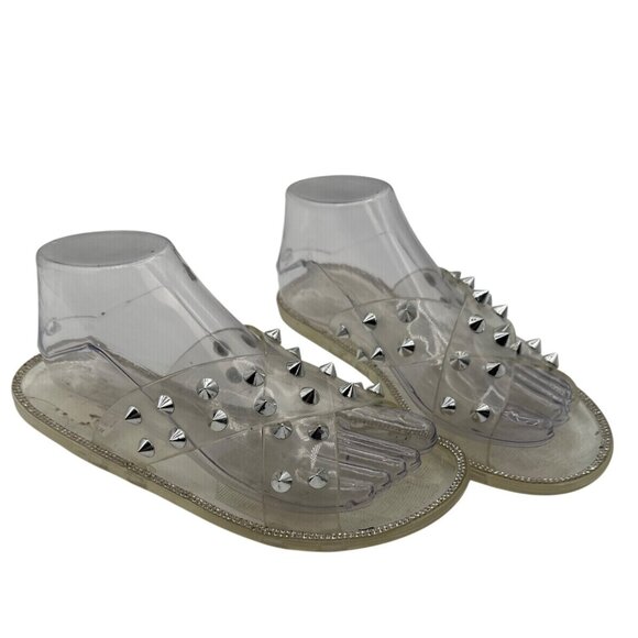 Wide Diva Lounge 8 Clear Jelly Slide Silver Studs Rhinestone Trim Footwear - Picture 6 of 9